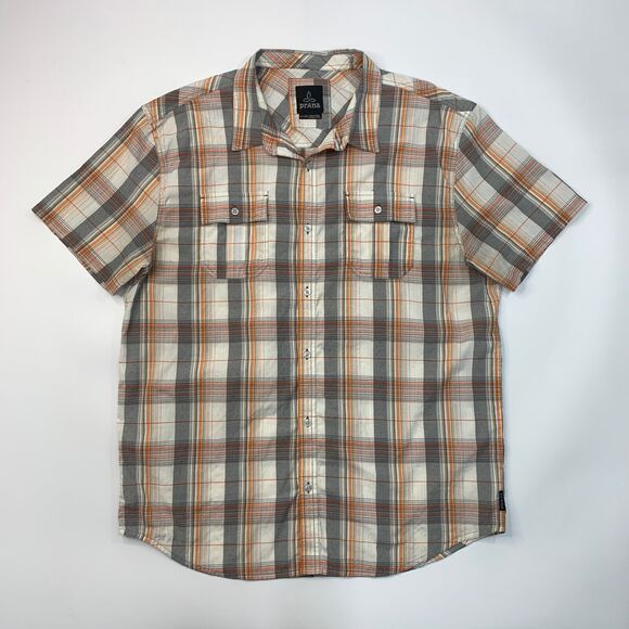 Prana Shirt Mens XXL 2XL Plaid Short Sleeve Ostend Pocket Button Up Cotton - Picture 2 of 11